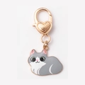 Cute gray and white enamel cat keychain with gold heart-shaped lobster clasp charm - Fat Cat Gray White