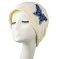 Gorro de punto en color crema con parche bordado de mariposa azul estilo vintage - Adulto / Beige
