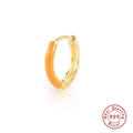 Macro detail of S925 sterling silver hallmark on orange enamel gold hoop earring - Gold-Orange