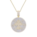 Hip hop shield pendant in golden finish with round cross pattern and paved crystals - n856 Gold and Silver Two-tone (with 60cm Chain)