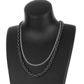 Dual-layer punk style necklace featuring silver fine chain and bold gunmetal link chain - Gun Black Layered Style(KN198168-Z)