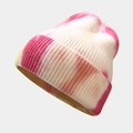 Winter tie-dye knit beanie featuring pink, yellow, and white gradient stripe patterns - Color 10 (Pink White Yellow Tie-Dye)