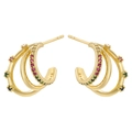 Three-layer C-shaped gold-plated stud earrings with colorful zircon stones on white background - Gold with Multicolor Zircon