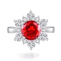 Luxurious S925 sterling silver ring with round red gemstone and white diamond halo - US 6 / Snowflake Cluster Style (FDJZ-104)