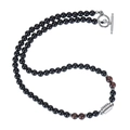 Detail of 6mm tiger eye and black agate beaded necklace with silver toggle clasp closure - Red Tiger Eye Necklace