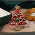 Vintage red enamel Christmas tree brooch with colorful rhinestones on a golden base - Christmas Tree Red