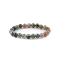 Handmade 8mm natural stone beaded bracelet with green moss agate and mixed crystal beads - 8mm / India Agate