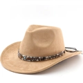 Cappello da cowboy bohémien in feltro beige con occhio di Allah e borchie in metallo - M (56-58cm) / Cammello