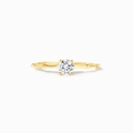 Elegante S925 zilveren ring in goud met bamboe textuur band en ronde centrale steen - US Maat 6 / Goud
