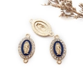 Ciondolo Madonna in smalto blu dorato con strass per braccialetti fai-da-te creativi - Collegamento Doppio Foro - Strass Bianco - 13x23mm / Blu Reale