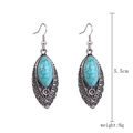 Vintage silver drop earrings with oval turquoise stone leaves and bohemian ethnic design - E1911-9 Oval Leaf Turquoise Earrings