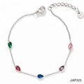 Silver stainless steel bracelet with five multi-colored teardrop zircon stones - Silver Colorful Zircon Anklet (JAP325)