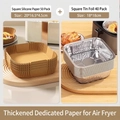 50pcs brown square air fryer liners and 40pcs thick aluminum foil trays for baking - Combo: 50Pcs Parchment Paper + 40Pcs Foil Pans