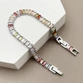 Bracelet tennis en zircon arc-en-ciel avec cristaux rectangulaires et acier titane argenté - Style Gemme Multicolore (B0049-01-Color) / Coloré