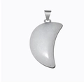 White crystal quartz moon pendant with silver metal bail for DIY necklace crafts - White Jade