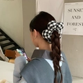 Elegant black and white checkered bow scrunchie for women in high-quality satin fabric - Black and White Large Plaid