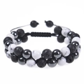 Double-layer 8mm black lava rock and white turquoise beaded bracelet with woven cord - White Turquoise + Lava Stone (2 Beads)