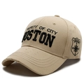 Casquette de baseball en coton beige avec broderie Boston et visière usée vintage - Réglable / Kaki