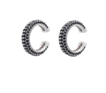 Minimalist C-shaped ear cuffs with black zircon pavé in silver finish for non-pierced ears - Silver-Black Zircon