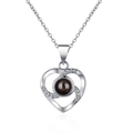 925 silver projection heart necklace with cubic zirconia on a white background - Platinum 925 Sterling Silver