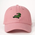 Pink adjustable cotton baseball cap featuring a green cartoon crocodile embroidery - Deep Pink