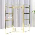Three-panel gold metal folding screen jewelry organizer for earrings and necklaces - 3-Sided Folding Screen Style