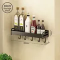 Black matte aluminum adhesive wall rack with 5 hooks for kitchen and bathroom storage - 30cm Seasoning Rack / Black