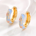 Macro shot of blue enamel flower earrings with pink petals on white silk background - Light Blue (Zinc Alloy)