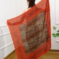 Leopard and paisley print square scarf in red and brown, large wrap for women - Orange Paisley and Leopard Print