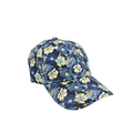 Navy blue baseball cap with yellow and white floral print, 45-degree side view detail - One Size Adjustable / 24# (Dark Blue White Yellow Floral)