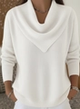 Women's white knit sweater featuring an elegant cowl neck and relaxed drop shoulders - S / White