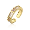 Detail von 18K vergoldetem offenem Ring mit rosa Herz-Zirkonia und Kristallen - Einstellbar Offen / Rosa Herz-Zirkonia-Stil (12597)