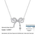 Collana a fiocco in argento S925 con pietra moissanite da 3,0 mm e finitura oro bianco - Collana con Fiocco in Argento Sterling S925