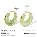 Detail of green marble resin hoop earrings with waterproof gold stainless steel base - Dark Green Marble (NB-E1627-GN-1)