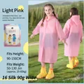 Pink EVA waterproof raincoat for kids with hood and snap buttons for 90-150cm height - Children's Light Pink Drawstring Bag [100g 18-mil Frosted Extra Thick]