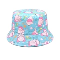 Vue détaillée d'un chapeau bob pour enfants avec motifs éléphants et bord renforcé - Tour de Tête 52-54cm / Bleu Ciel