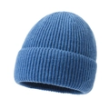 Classic blue ribbed knit beanie hat for winter warmth and trendy stylish protection - Blue