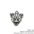 Retro 316 stainless steel leopard head pendant charm with 17mm x 15mm dimensions - Leopard