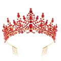 Elegant gold bridal crown with red faceted gemstones and side metal hair combs - Hair Comb Style Gold Red Rhinestone