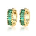 925 silver huggie earrings with gold finish and emerald cut green cubic zirconia stones - Gold/Green