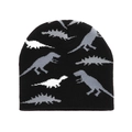 Gorro de punto negro para niños con patrones de jacquard de dinosaurios blancos y grises - 50-52CM / Dinosaurio / Negro y Gris