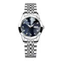 Poedagar silver quartz watch with blue sunray dial and rhinestone Roman numerals - Silver Case Blue Dial