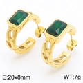 Golden C-shaped stainless steel earrings featuring a green rectangular zircon gemstone - Gold Green