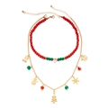Christmas choker set with red-green beads, Santa pendant and gold holiday charms - Double Layer Christmas Element Style-9