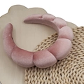 Pink velvet braided sponge headband with soft high crown twist design for women - Segmented Fluffy Headband / Velvet Pink