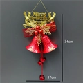 34cm Red glitter Christmas bells with golden reindeer and Merry Christmas sign - Red Audible Bell