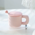 Set tazza in ceramica rosa minimalista con coperchio coordinato e cucchiaio a sfera - 380ml / Rosa Chiaro