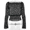 Sexy schwarzes Blumen-Spitzenoberteil, schulterfrei, schmale Passform, Langarm-Look - S / Schwarz