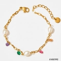Cavigliera in acciaio inossidabile dorato con pietre colorate e perle bianche - Cavigliera dorata - Pietre multicolore (JAK392)