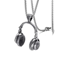 Detailed close-up of a silver headphone pendant necklace made of stainless steel - Headphone